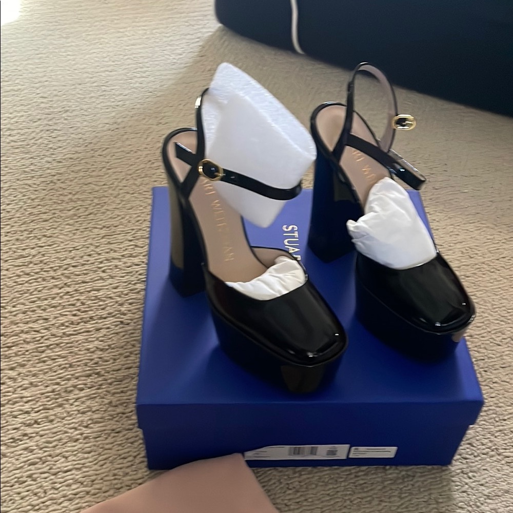 Stuart Weitzman Black Patent Leather Slingback Heels